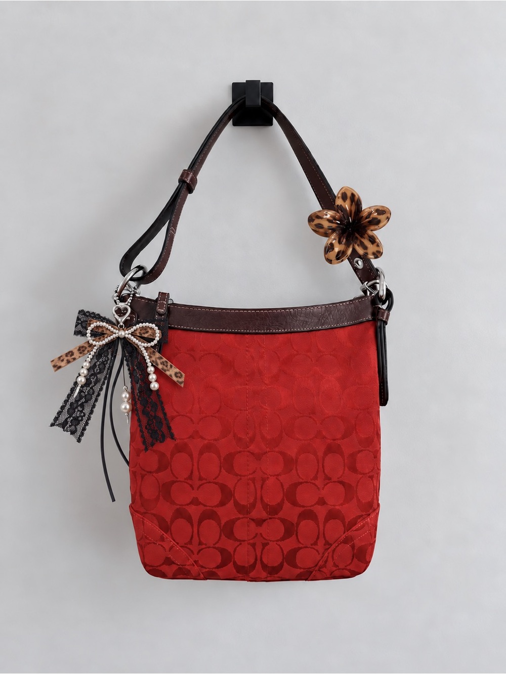 Vintage Coach Legacy Slim Duffle Red Jacquard & Brown Trim Style F12882